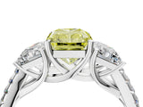 White gold Three-Stone Fancy Yellow Radiant Cut Diamond Ring with Pavé Band and Prong Setting_109