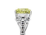 White gold Three-Stone Fancy Yellow Radiant Cut Diamond Ring with Pavé Band and Prong Setting_110