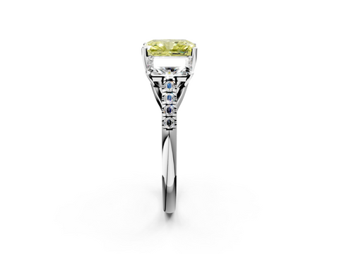White gold Three-Stone Fancy Yellow Radiant  Cut Diamond Ring with Pavé Band and Prong Setting_18
