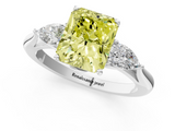 White gold Three-Stone Fancy Yellow Radiant  Cut Diamond Ring with Pear Side Stones in Four-Prong Setting_111