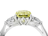 White gold Three-Stone Fancy Yellow Radiant Cut Diamond Ring with Pear  Side Stones in Four-Prong Setting_52