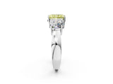 White gold Three-Stone Fancy Yellow Radiant Cut Diamond Ring with Round Side Stones, Classic Band, and Four-Prong Setting_2