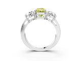 White gold Three-Stone Fancy Yellow Radiant Cut Diamond Ring with Round Side Stones, Classic Band, and Four-Prong Setting_3