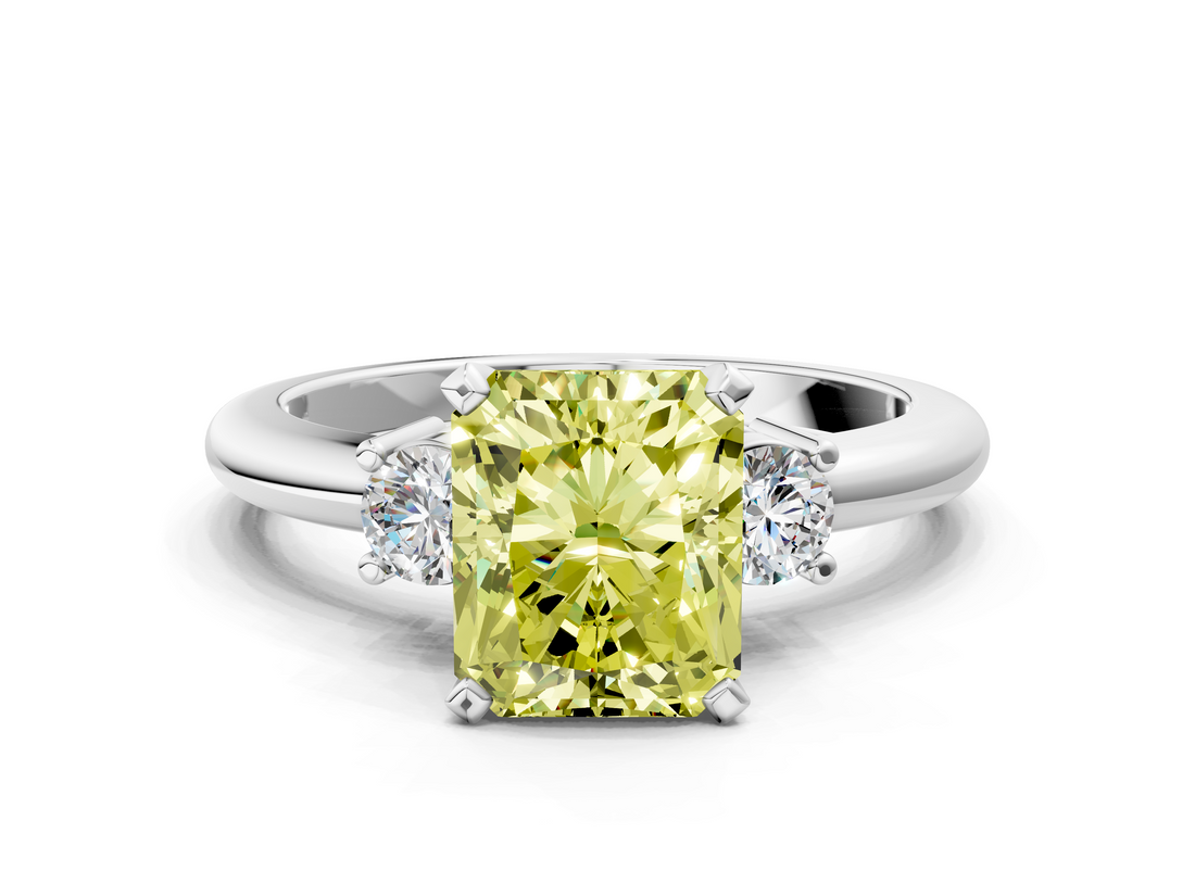 White gold Three-Stone Fancy Yellow Radiant  Cut Diamond Solitaire with Prong Setting and Classic Band_45