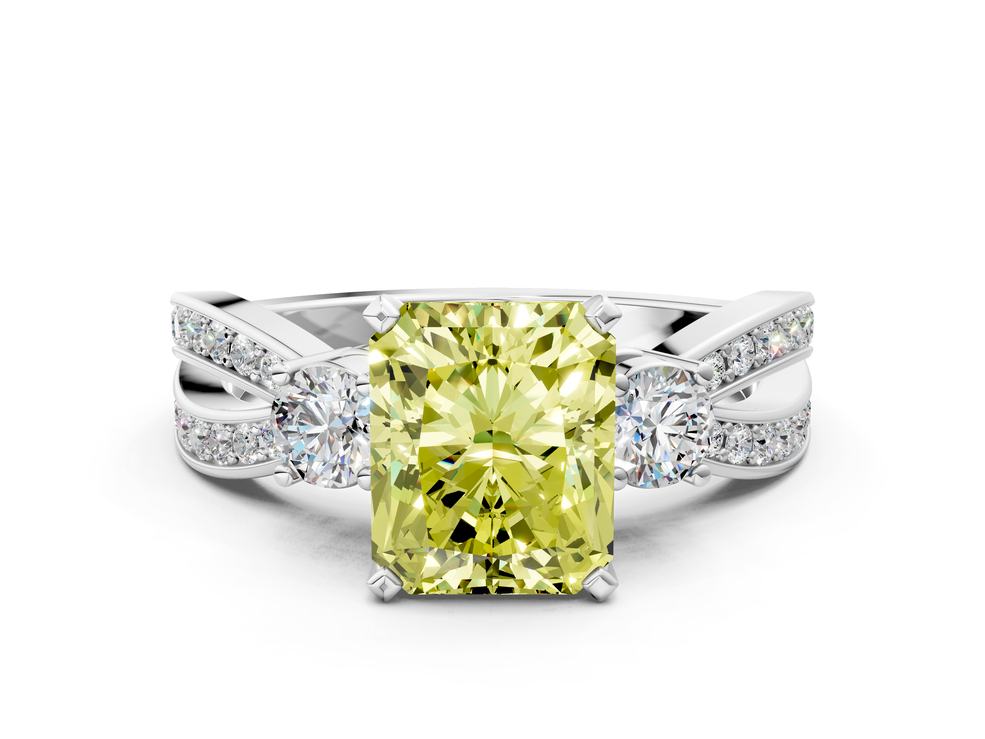 White gold Three-Stone Fancy Yellow Radiant  Cut Diamond Twist Band with Prong Setting_33