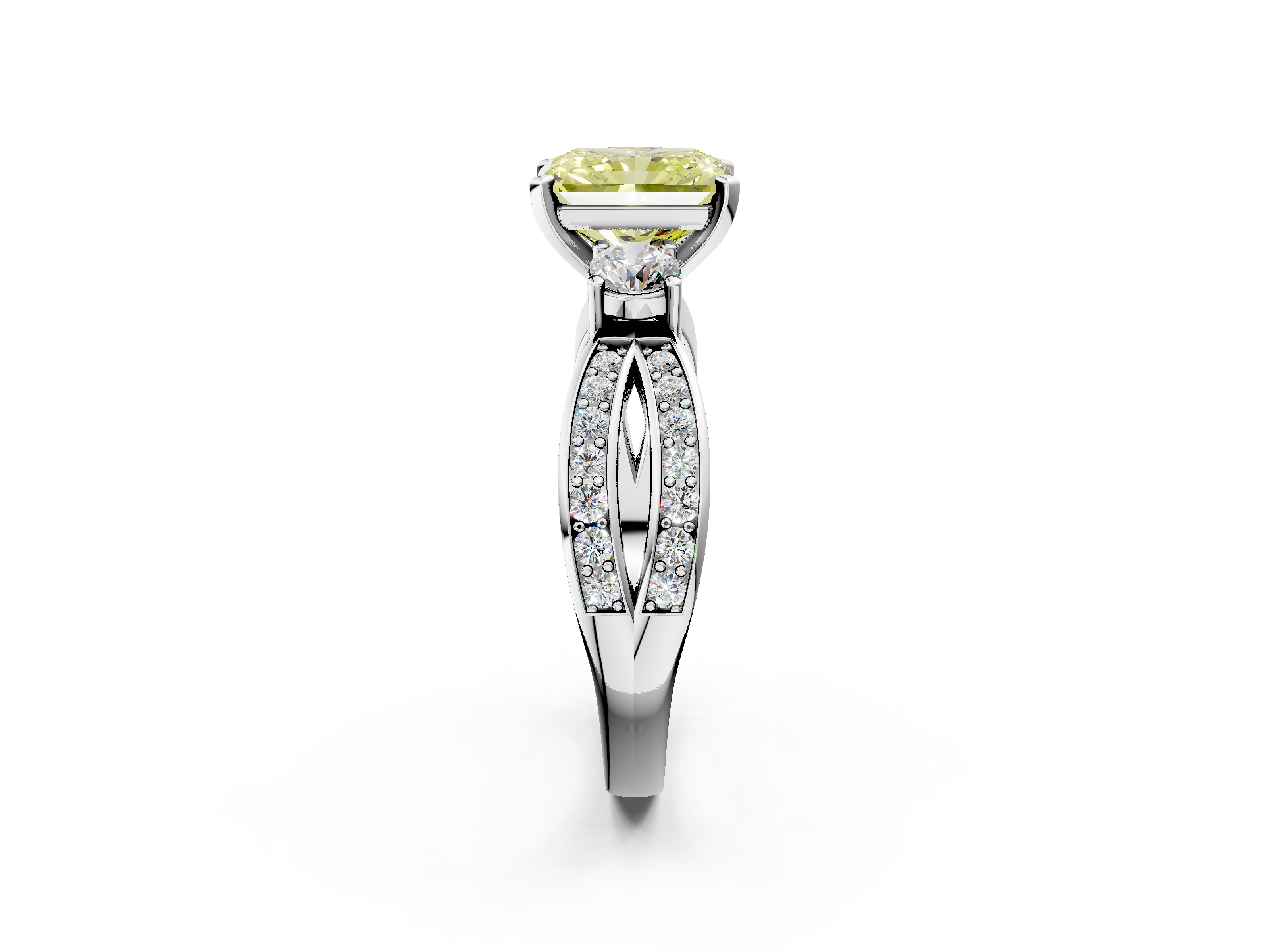White gold Three-Stone Fancy Yellow Radiant  Cut Diamond Twist Band with Prong Setting_35