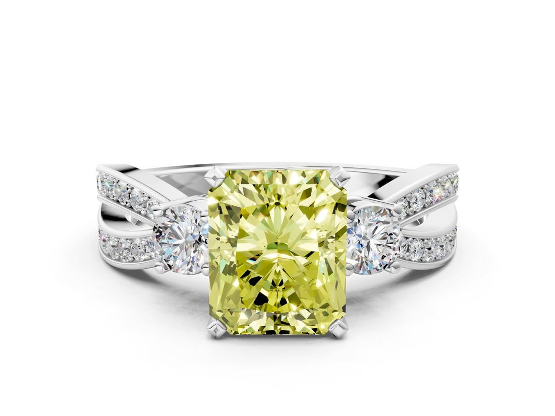 White gold Three-Stone Fancy Yellow Radiant  Cut Diamond Twist Band with Prong Setting_37