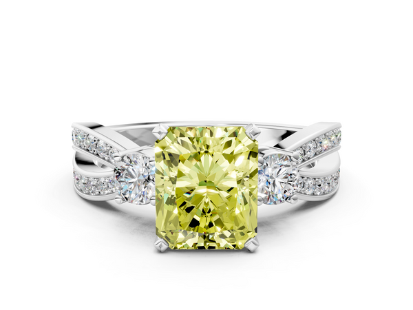 White gold Three-Stone Fancy Yellow Radiant  Cut Diamond Twist Band with Prong Setting