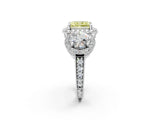 White gold Three-Stone Fancy Yellow Radiant Cut Halo Diamond Milgrain Band with Four-Prong Setting_2