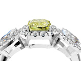 White gold Three-Stone Fancy Yellow Radiant Cut Halo Diamond Ring with Pave Band and Four-Prong Setting_4