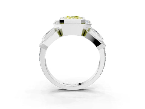 White gold Three-Stone Fancy Yellow Radiant Cut Halo Pavé Diamond Ring_3