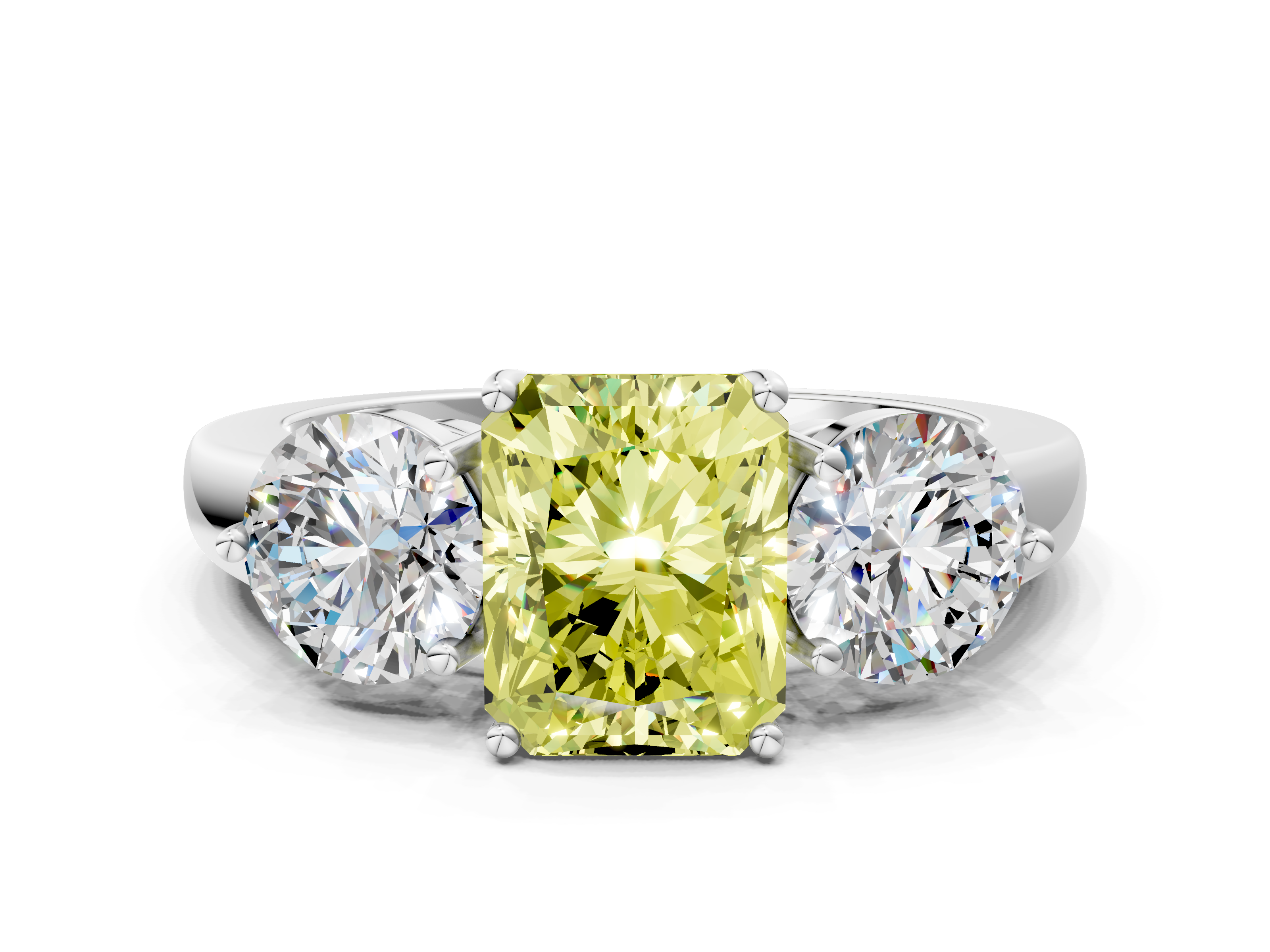 White gold Three-Stone Fancy Yellow Radiant  Cut Solitaire Ring with Prong Setting on a Classic Band_48