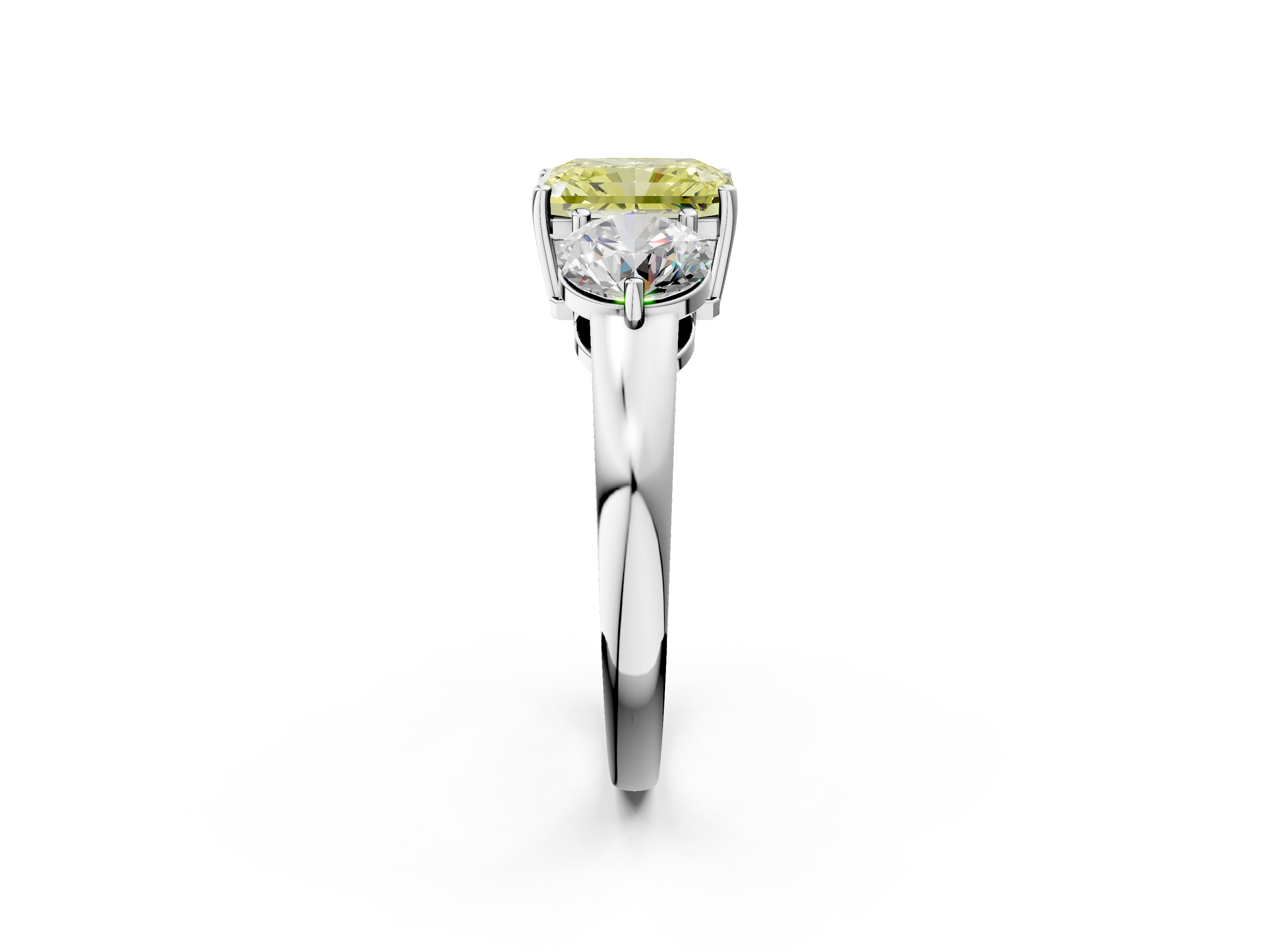 White gold Three-Stone Fancy Yellow Radiant  Cut Solitaire Ring with Prong Setting on a Classic Band_50