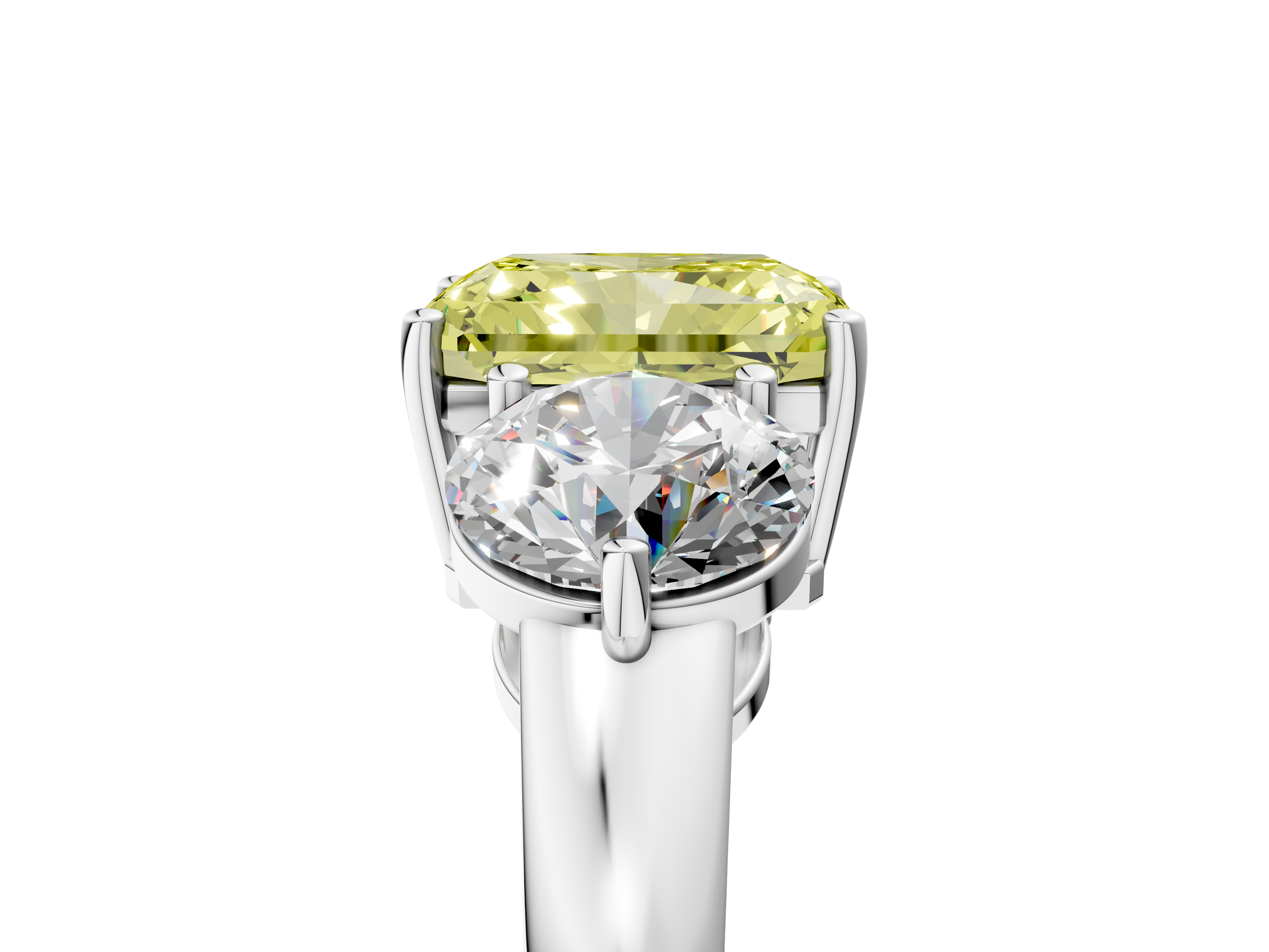White gold Three-Stone Fancy Yellow Radiant  Cut Solitaire Ring with Prong Setting on a Classic Band_53