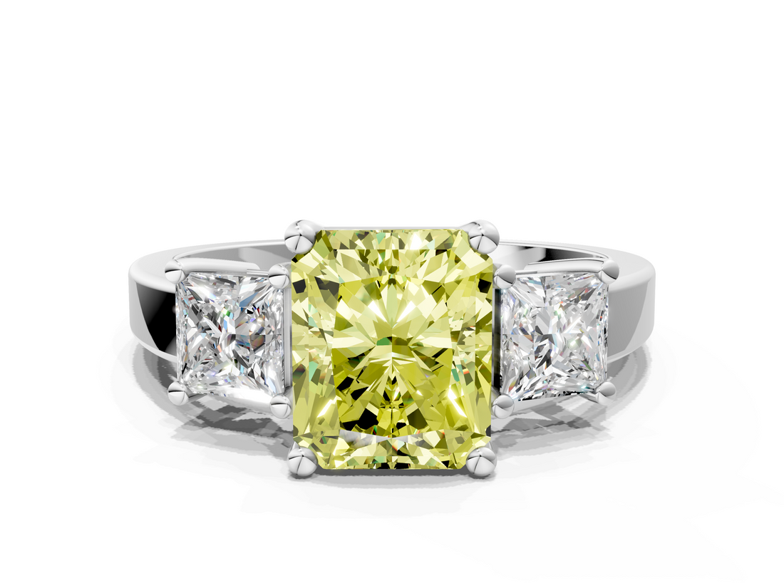 White gold Three-Stone Fancy Yellow Radiant  Cut Solitaire Ring with Prong Setting_3
