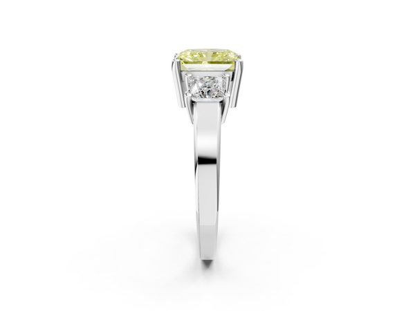 White gold Three-Stone Fancy Yellow Radiant  Cut Solitaire Ring with Prong Setting