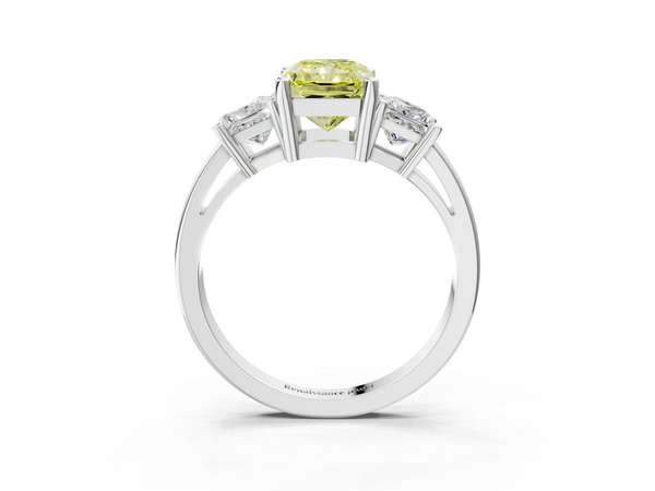 White gold Three-Stone Fancy Yellow Radiant  Cut Solitaire Ring with Prong Setting