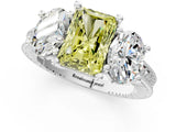 White gold Three-Stone Fancy Yellow Radiant  Diamond Milgrain Pave Band with Prong Setting 1