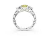 White gold Three-Stone Fancy Yellow Radiant  Diamond Milgrain Pave Band with Prong Setting 3