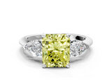 White gold Three-Stone Fancy Yellow Radiant  Diamond Ring with Pear Side Stones in Four-Prong Setting_41
