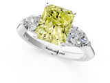 White gold Three-Stone Fancy Yellow Radiant  Diamond Ring with Pear Side Stones in Four-Prong Setting_42
