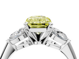 White gold Three-Stone Fancy Yellow Radiant  Diamond Ring with Pear Side Stones in Four-Prong Setting_45