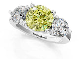 White gold Three-Stone Fancy Yellow Round  Brilliant Cut Solitaire Ring with Prong Setting on a Classic Band 1