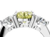White gold Three-Stone Fancy Yellow Round  Brilliant Cut Solitaire Ring with Prong Setting on a Classic Band 4