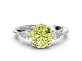 White gold Three-Stone Fancy Yellow Round Cut Brilliant Diamond Solitaire Ring with Tapered Band and Four-Prong Setting_31