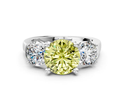 White gold Three-Stone Fancy Yellow Round Cut Brilliant Diamond Trellis Ring with Comfort Fit Band_12