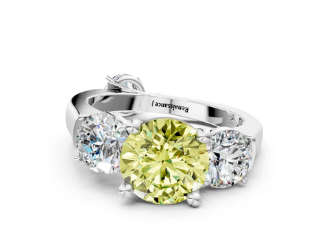 White gold Three-Stone Fancy Yellow Round Cut Brilliant Diamond Trellis Ring with Comfort Fit Band_12