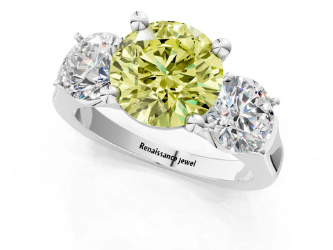 White gold Three-Stone Fancy Yellow Round Cut Brilliant Diamond Trellis Ring with Comfort Fit Band_13