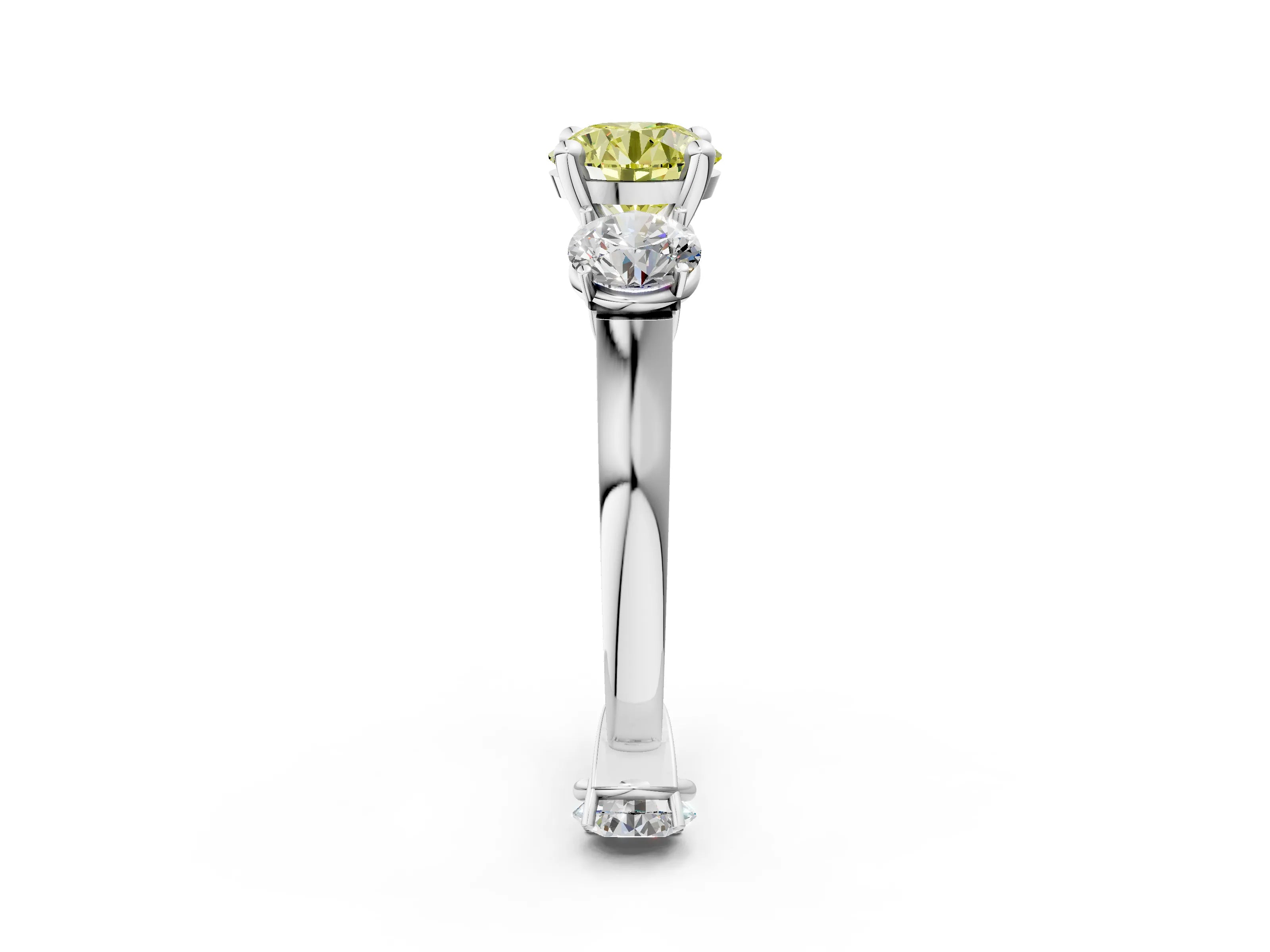 White gold Three-Stone Fancy Yellow Round Cut Brilliant Diamond Trellis Ring with Comfort Fit Band_14
