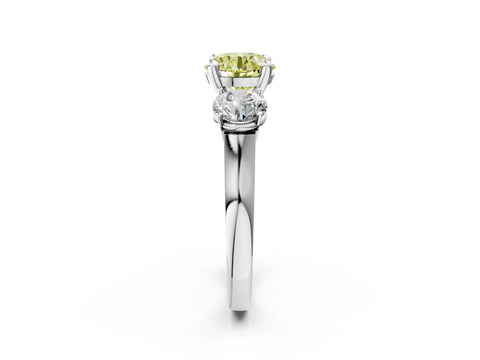 White gold Three-Stone Fancy Yellow Round Cut Brilliant Diamond Trellis Ring with Comfort Fit Band_14