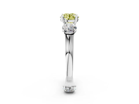 White gold Three-Stone Fancy Yellow Round Cut Brilliant Diamond Trellis Ring with Comfort Fit Band_14