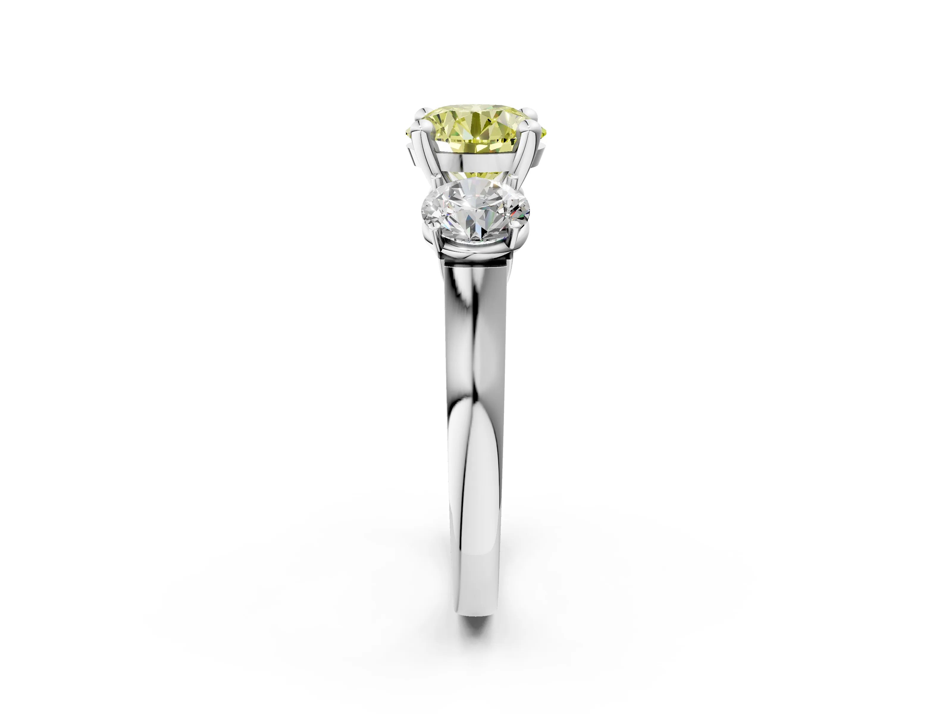 White gold Three-Stone Fancy Yellow Round Cut Brilliant Diamond Trellis Ring with Comfort Fit Band_14