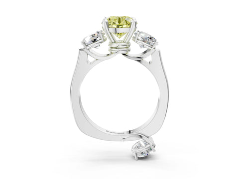 White gold Three-Stone Fancy Yellow Round Cut Brilliant Diamond Trellis Ring with Comfort Fit Band_15
