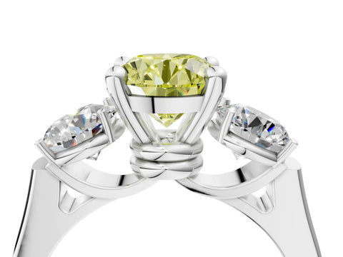 White gold Three-Stone Fancy Yellow Round Cut Brilliant Diamond Trellis Ring with Comfort Fit Band_16