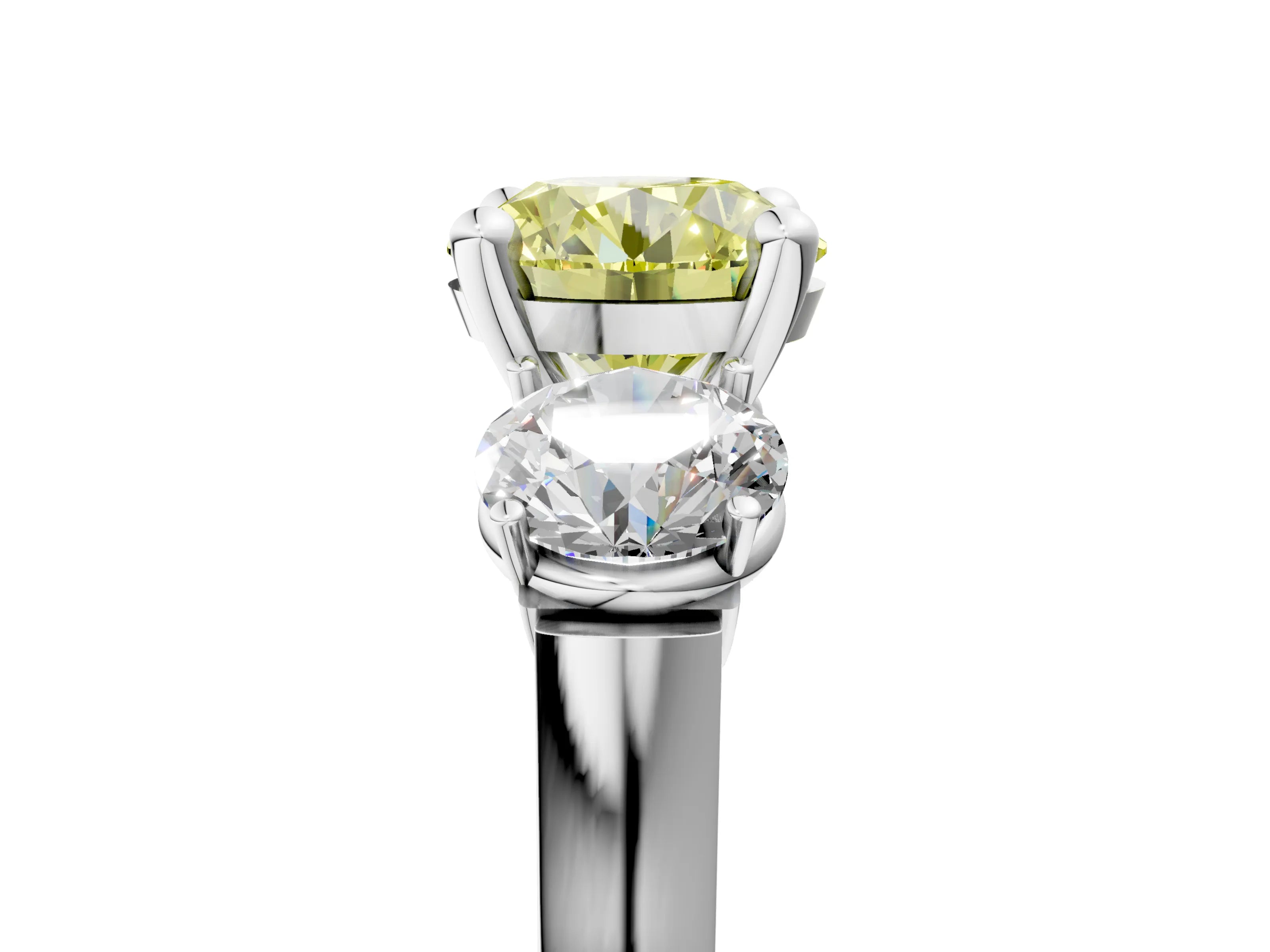 White gold Three-Stone Fancy Yellow Round Cut Brilliant Diamond Trellis Ring with Comfort Fit Band_17