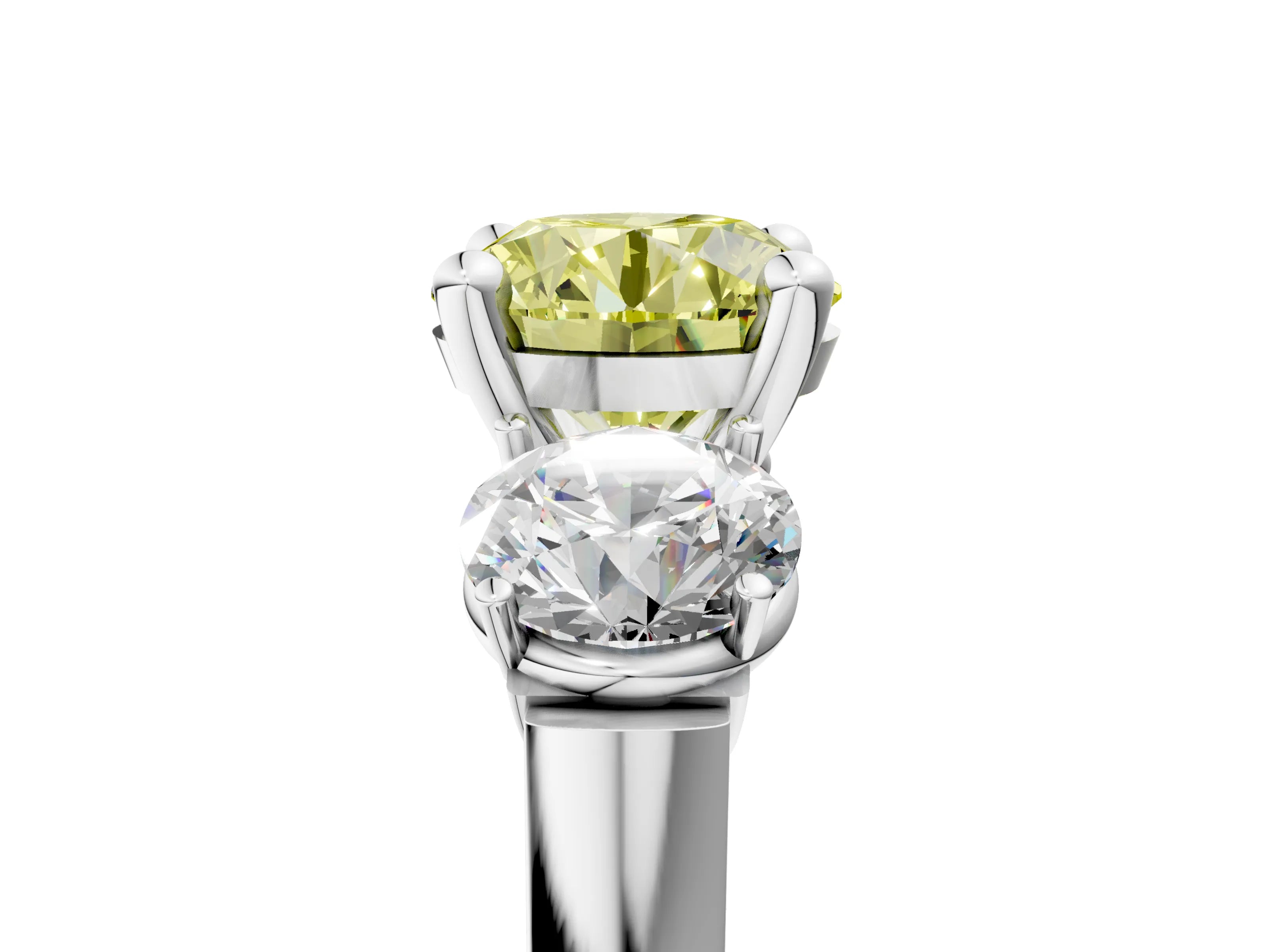 White gold Three-Stone Fancy Yellow Round Cut Brilliant Diamond Trellis Ring with Comfort Fit Band_17