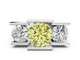 White gold Three Stone Fancy Yellow Round Cut Cut Channel Set Diamond Ring_36