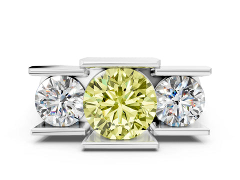 White gold Three Stone Fancy Yellow Round Cut Cut Channel Set Diamond Ring_36
