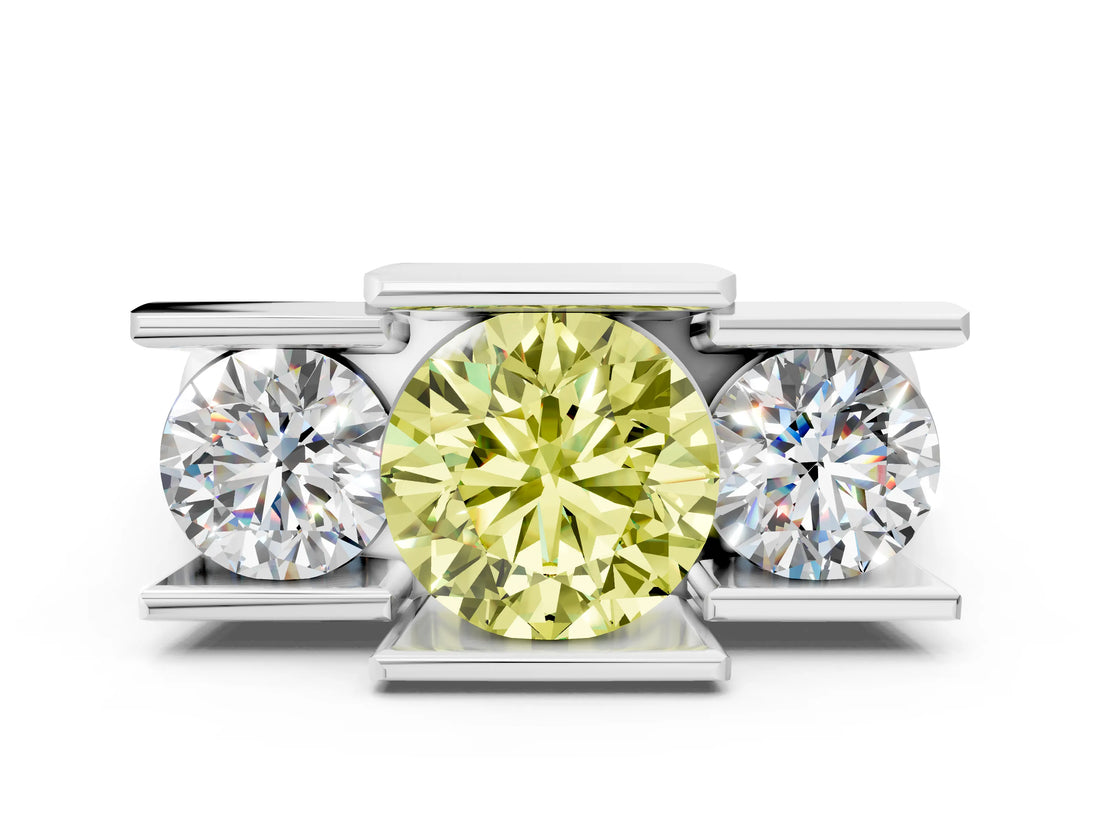 White gold Three Stone Fancy Yellow Round Cut Cut Channel Set Diamond Ring_36