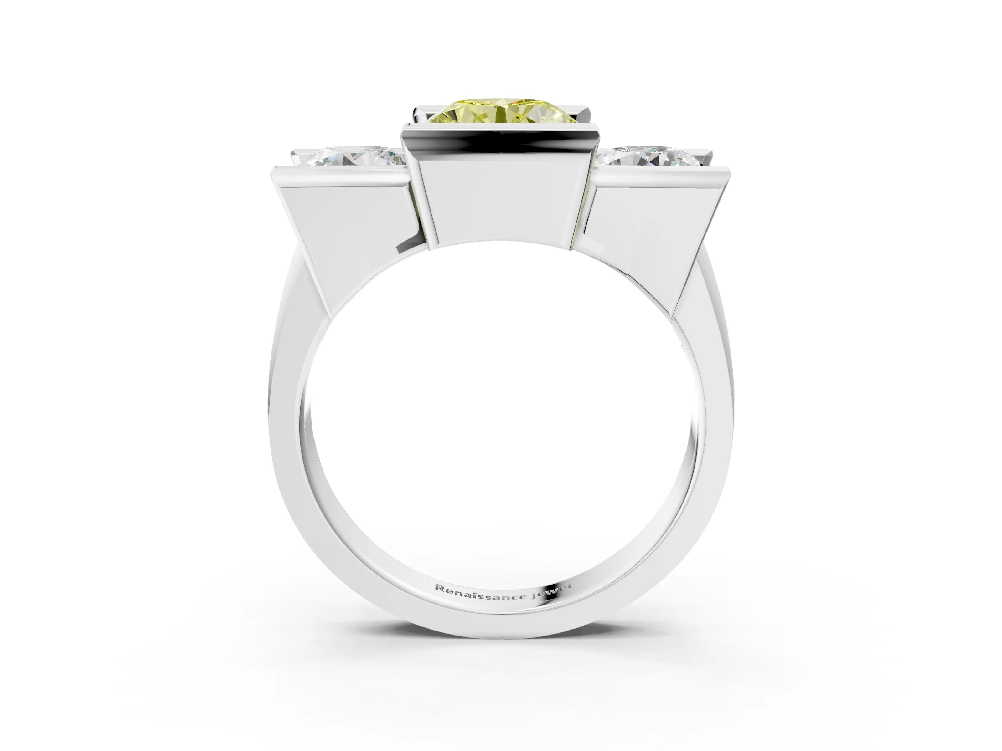White gold Three Stone Fancy Yellow Round Cut Cut Channel Set Diamond Ring_39