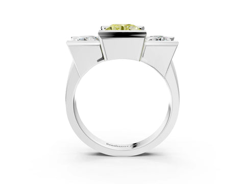 White gold Three Stone Fancy Yellow Round Cut Cut Channel Set Diamond Ring_39