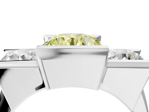 White gold Three Stone Fancy Yellow Round Cut Cut Channel Set Diamond Ring_40