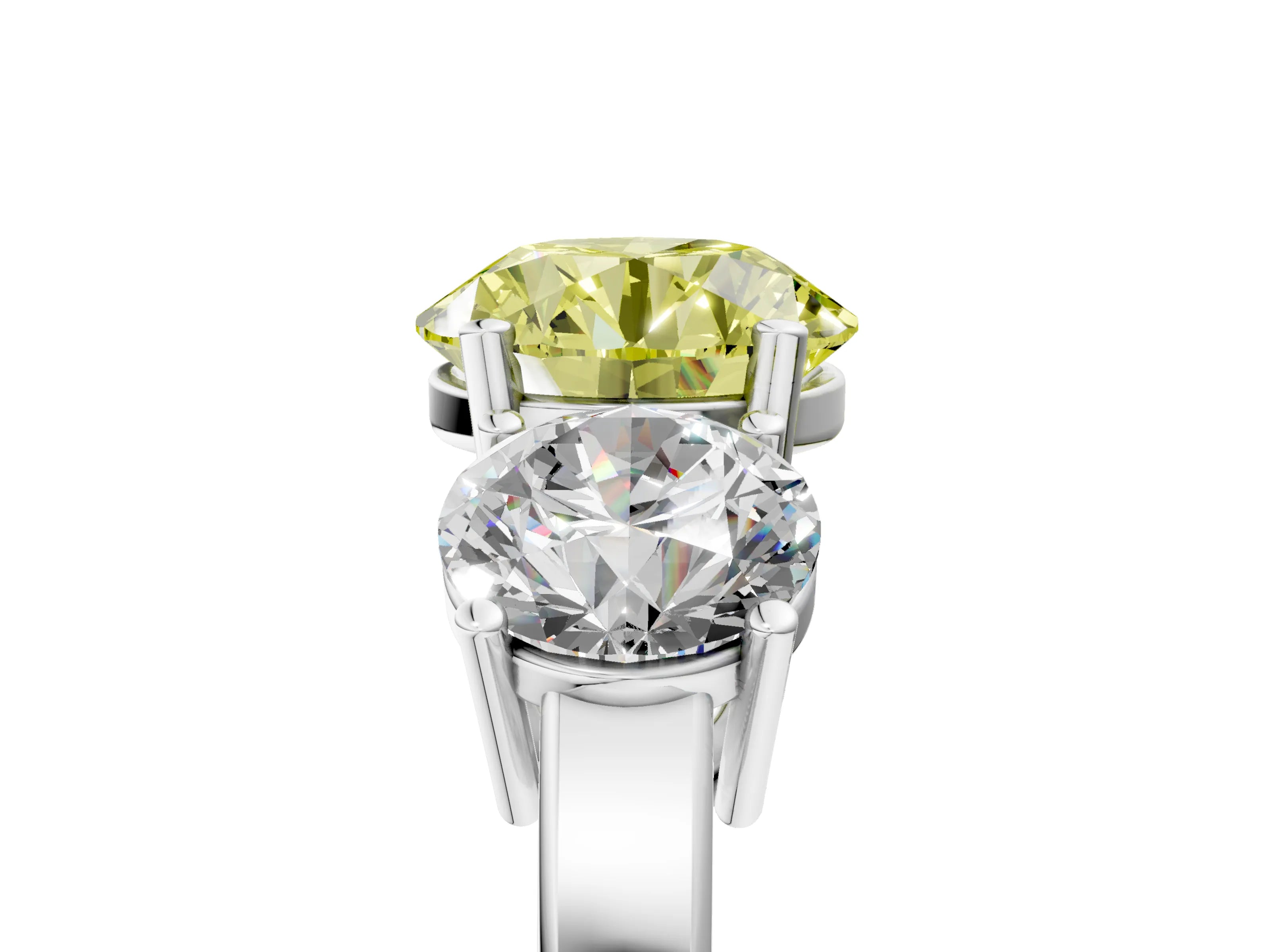 White gold Three-Stone Fancy Yellow Round Cut Cut Diamond Engagement Ring with Flat Band and Four-Prong Setting_17