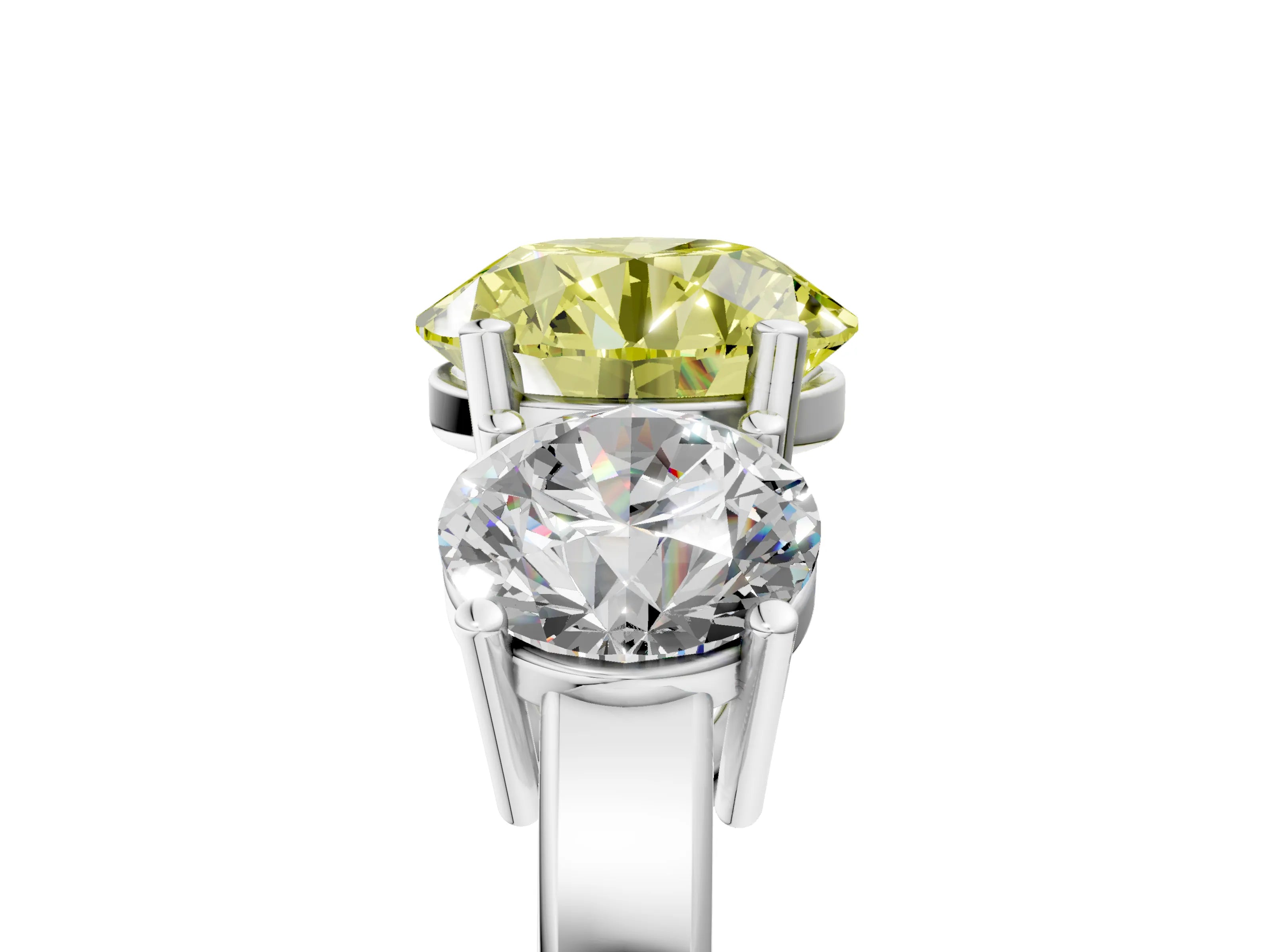White gold Three-Stone Fancy Yellow Round Cut Cut Diamond Engagement Ring with Flat Band and Four-Prong Setting_5