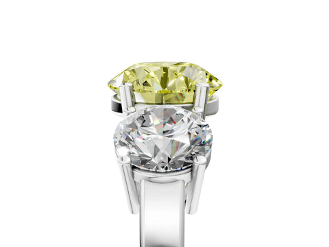 White gold Three-Stone Fancy Yellow Round Cut Cut Diamond Engagement Ring with Flat Band and Four-Prong Setting_5