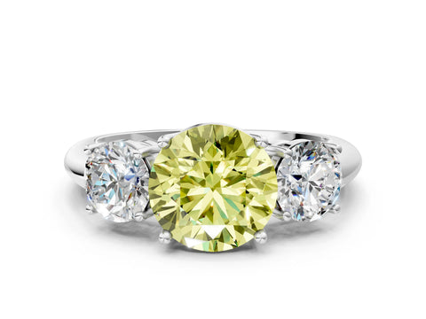 White gold Three-Stone Fancy Yellow Round Cut Cut Diamond Engagement Ring with Prong Setting on a White Gold Band_12